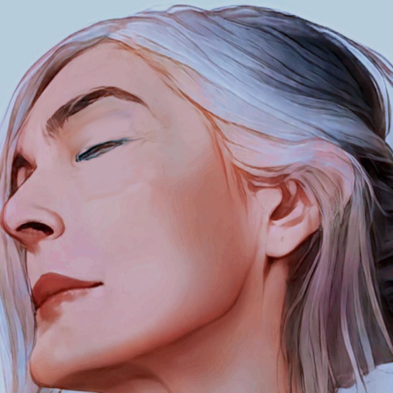Illustrazione: volto di donna di tre quarti, occhi chiusi, capelli chiari